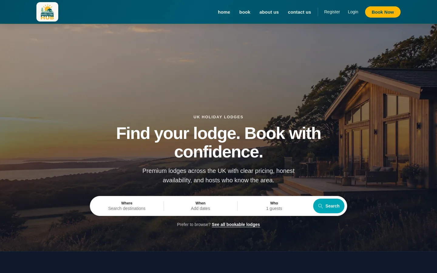 Holiday Lodge Hub public homepage built by FOXCR8
