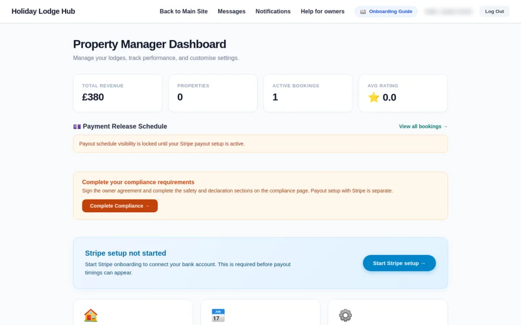 Owner dashboard for listings and bookings