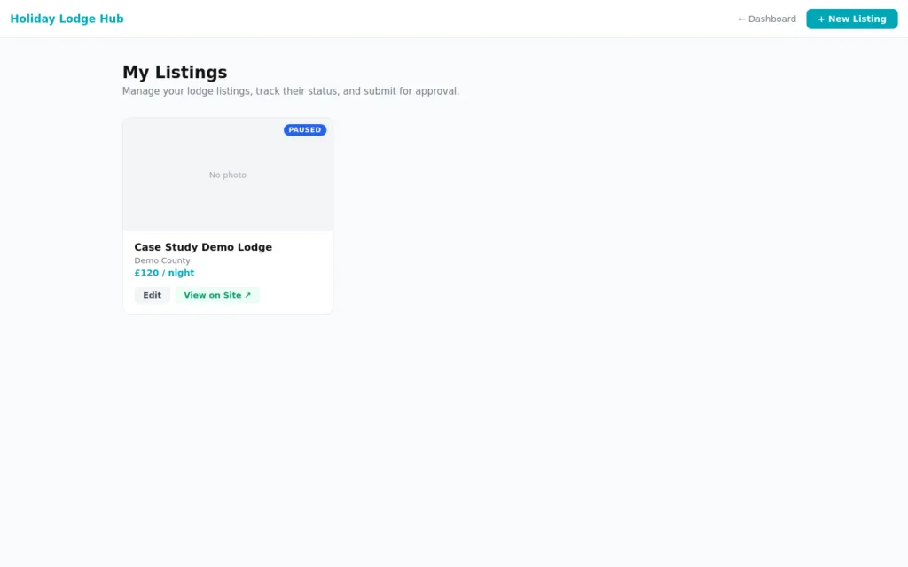 Owner listings management screen